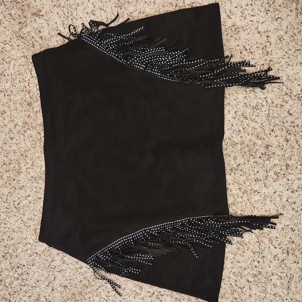 Black suede fringe rhinestone skirt